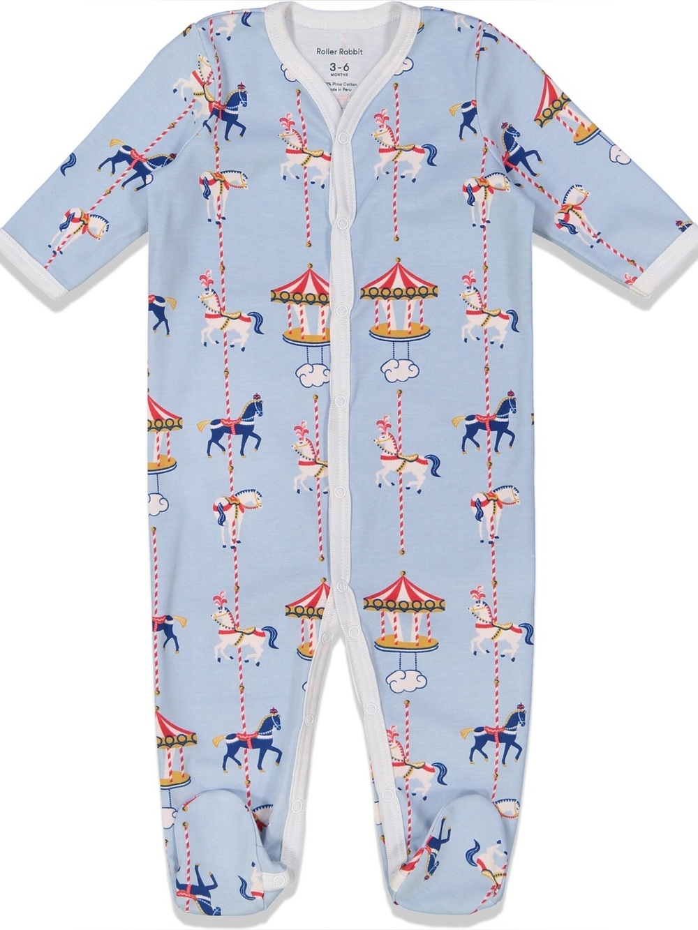 Roller Rabbit carousel footies snaps baby boy girl unisex popcorn horses pima